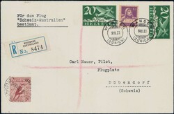 1933, Australien-Flug Zürich-Sydney-Zürich mit Tax-Marke, SLH 300 ...