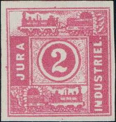 Jura Industriel-Bahn 1867, 2c rot, ungezähnt, helle Stelle, Befund ...