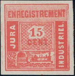 Jura Industriel-Bahn 1867, 15c ziegelrot, ungezähnt, Befund Eichele, ...