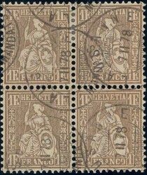 1Fr golden im Viererblock, sauber gest. Lausanne