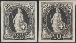 20c + 40c schwarz, ungezähnte Plattenproben auf ...