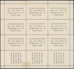 1913, Zürcher Flugspende-Vignetten für die Militäraviatik, ...