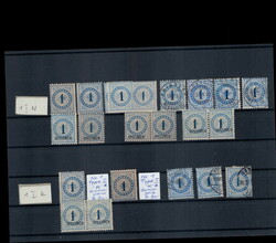 Nachportomarken, blaue Ausgaben (1-14), dabei auch Faserpapier, Lot ...