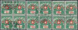 1927, Schweizer Wappen, Viererblockserie ohne Kontrollnummer, 10+20c ...