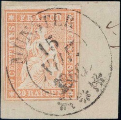 20Rp gelblichorange, farbfrisches Randstück, voll- bis meist ...