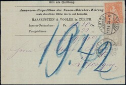 1873, 2c grau + 20c orange auf NN-Streifband von Zürich nach ...