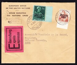 1949 OMS. kleiner Express Brief aus Genf nach Rom. Rückseitig ...