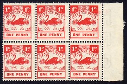 ca. 1900, 1d. red: Revenue Duty Stamps. Marginal Bloc of six. ...