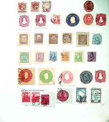 1895/1920 Sammelsurium auf 6 Blättern, Fälschungen, GZ Ausschnitten ...