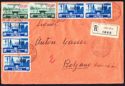 1934 R-Brief aus Asmara mit Überdruck Ausgabe 15c (5) und 35c (2) ...