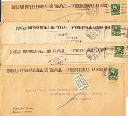 1924/1925 4 gelaufene Briefe vom Arbeitsamt ins Ausland. Frankreich ...