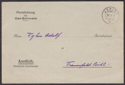 1939 Mai 26. Amtliche Karte PFERDELIEFERUNG der Ostschweiz. ...