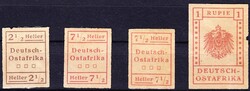 1916 ungezähnte Marken 2 1/2h, 7 1/2h, (2), und 1 Rupie. III Type 1, ...