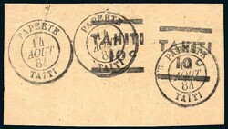 Tahiti, N°4A OB C. PAPEETE sur bande de journal (est joint N°5A sur ...