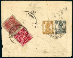 Tibet, 1933, 2t rouge (2 exemplaires) OB C. LHASSA et Inde anglaise, ...