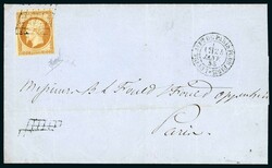 N°13Ac (1 angle effleuré) OB grille sur lettre locale de Paris, ...