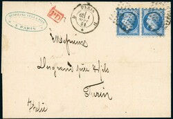 N°14 en paire avec piquage Susse OB losange D sur lettre de Paris ...