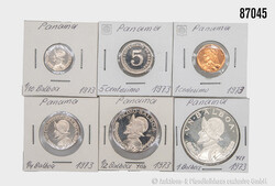 Panama Konvolut 6 Münzen v. 1 Centesimo bis 1 Balboa 1973, 1/4 + 1/2 ...