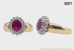 Goldring 585er GG, mit Rubin ca. 1,5 ct und Diamanten ca. 0,22 ct, w ...