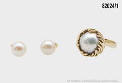 Konvolut Schmuck-Set, 585er Goldring mit Mabé Perle, Ringgröße ca. ...
