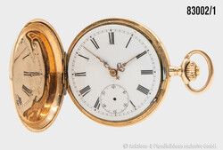 Taschenuhr 585er GG, Gesamtgewicht ca. 59 g, Aufschrift innen auf der ...