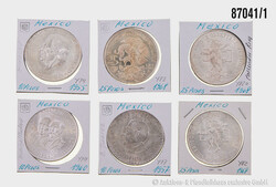 Mexiko Konvolut 6 Münzen 10 u. 25 Pesos, 1955-1968, verschiedene ...