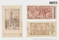 Konvolut Geldscheine / Notgeldscheine, insg. 3 Banknoten von 1, 5, u. ...