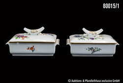 Meissen 2 Zigarettendosen, Porzellan polychrome Blumenmalerei, 1x mit ...