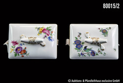 Meissen 2 Zigarettendosen, Porzellan polychrome Blumenmalerei, 1x mit ...