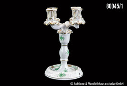 Herend Apponyi grün Kerzenleuchter, Porzellan, Goldstaffage, 2-tlg., ...