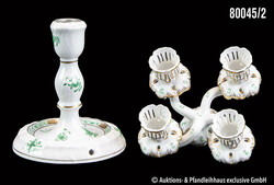 Herend Apponyi grün Kerzenleuchter, Porzellan, Goldstaffage, 2-tlg., ...