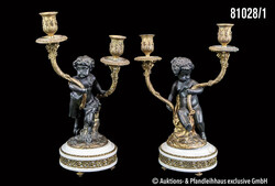 Paar figürliche Leuchter, Putto und Faun jeweils zwei Leuchterarme ...
