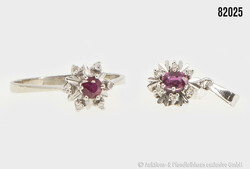 Goldring und Goldanhänger Set 333 WG, mit kleinen 8/8 Diamanten, w - ...