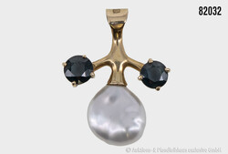 Goldanhänger 585 GG, mit 2 Saphiren, ca. 1 ct, und 1 ...