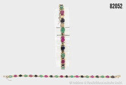 Goldarmband 585 GG, mit Saphiren, Rubinen und Smaragden, ...