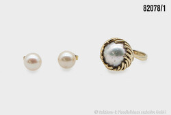 Konvolut Schmuck-Set, 585er Goldring mit Mabé Perle, Ringgröße ca. ...