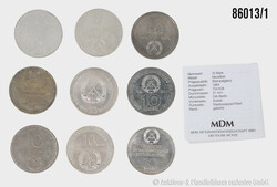 DDR Konvolut 10 Mark Gedenkmünzen, insg. 9 Stück, alles ...