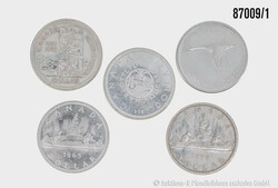 Kanada Konvolut 5 Stück 1 Dollar, Totempfahl 1958, Kanu 1959, Quebec ...