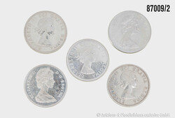 Kanada Konvolut 5 Stück 1 Dollar, Totempfahl 1958, Kanu 1959, Quebec ...