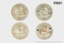 Südafrika Krügerrand 2021, 4x 1 Unze Silber 999, 24k vergoldet, 1x ...