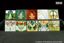 37 Jugendstil-Wandfliesen, Keramik, verschiedene Hersteller, ...