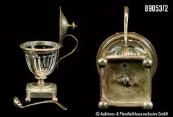 Christofle Senfbehälter mit Glaseinsatz auf 4 Füßen, mit Henkel, ...