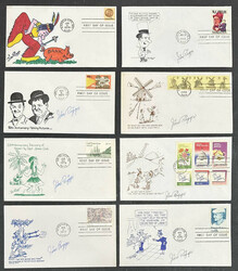 1977-81, a group of 16 first day covers with humorous cachets, signed ...