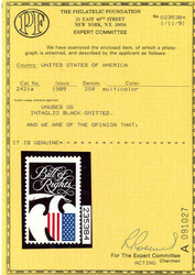 1989, 25¢ Bill of Rights, black (engraved) omitted (Scott 2421a), o ...