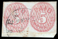 Confederacy, Memphis, Tenn., 1861, 5¢ red (Scott 56X2), horizontal ...