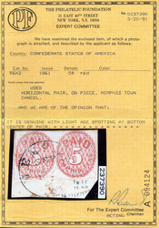 Confederacy, Memphis, Tenn., 1861, 5¢ red (Scott 56X2), horizontal ...