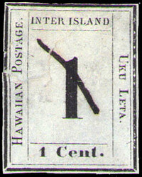 Hawaii, 1863, Numeral, 1¢ black on grayish (Scott 15), position ...