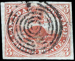 Canada, 1851, Beaver, 3d red, on laid paper, imperforate (Scott 1), ...