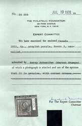 Canada, 1851, Prince Albert, 6d slate violet, on laid paper, ...