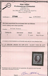 1847, 5¢ Franklin, brown (Scott 1 var.), ample margins to just ...